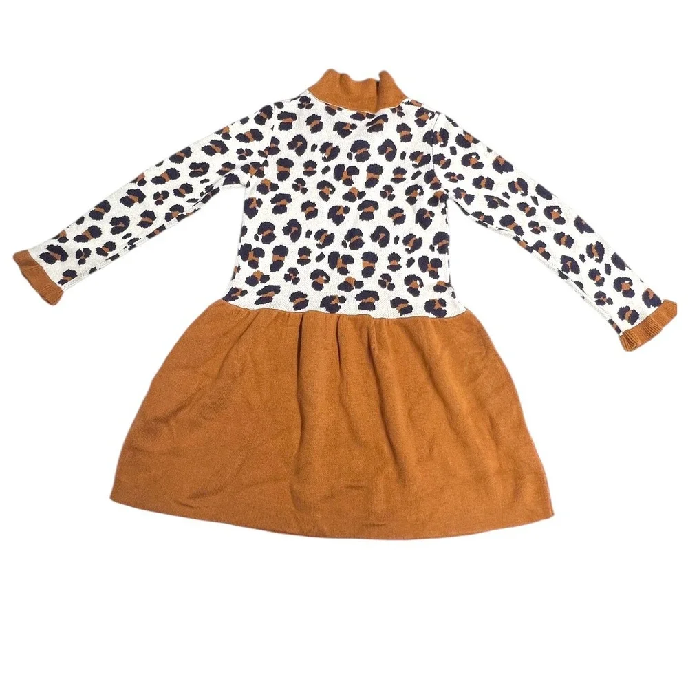New Finding FoxTale Girls Wild Side Sweater Dress‎ Leopard Size 6